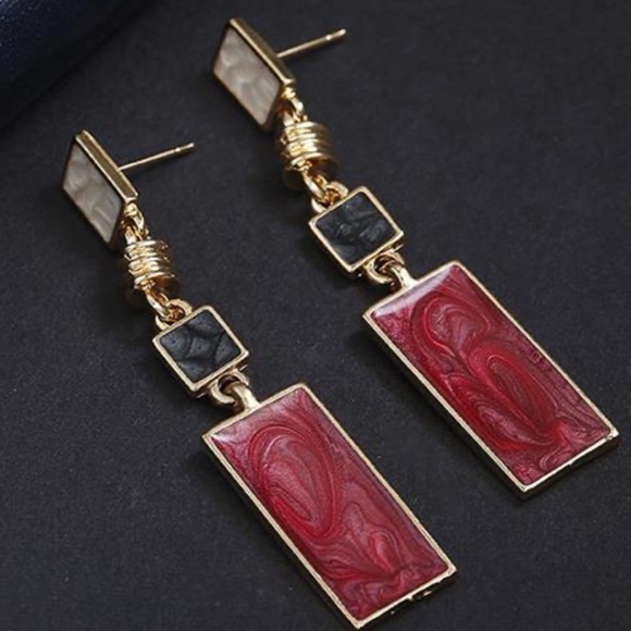 Long Rectangle Tribal Fashion Drop Earrings - Picture 2 of 3